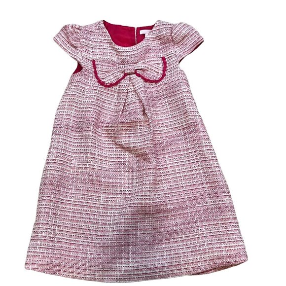 Janie and Jack Daring Sophistication Raspberry Pink Bow Boucle Girls Dress 3T - Picture 1 of 4